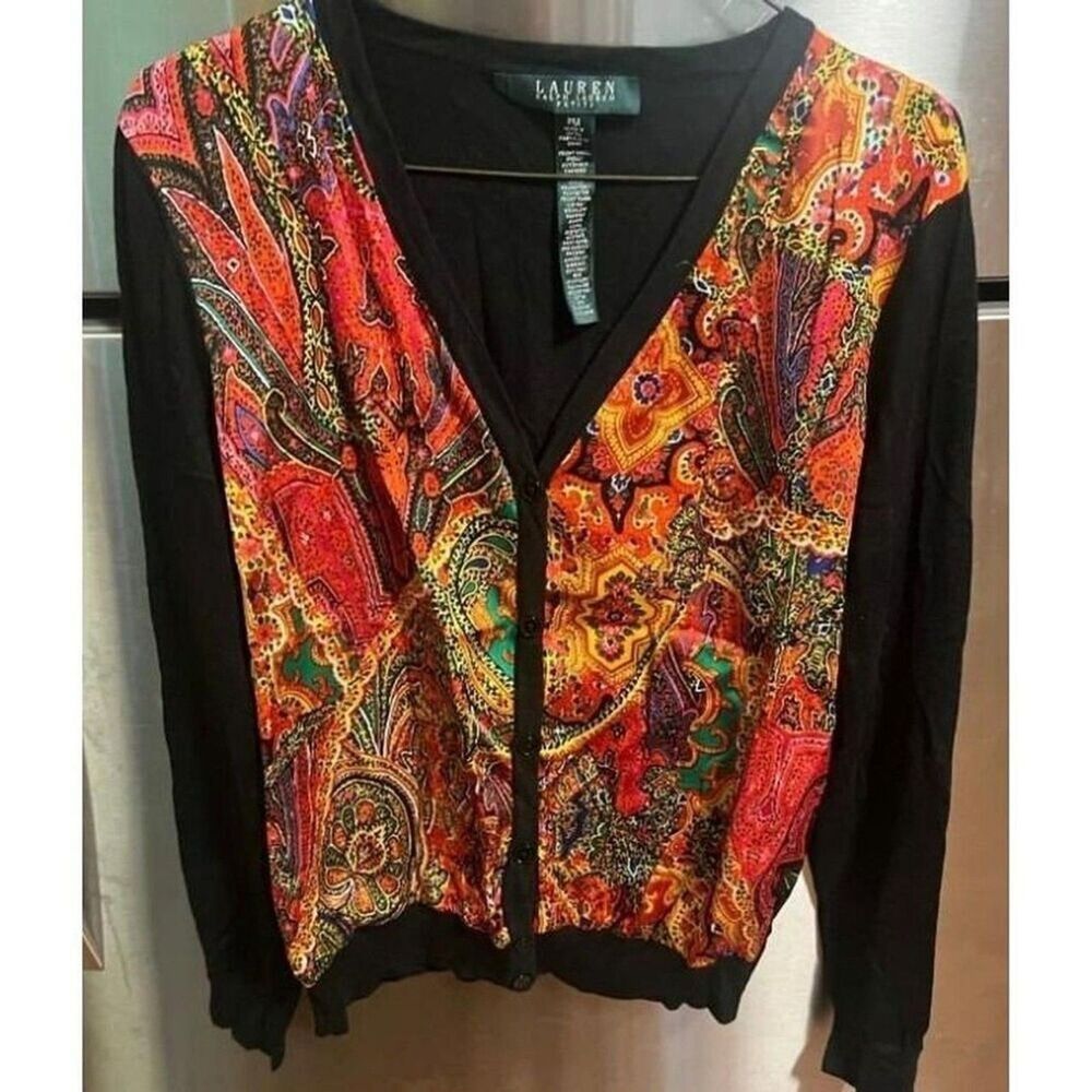Ralph Lauren Cardigan Silk Front Cotton Back Petite Size PM (4-6) (8-10)